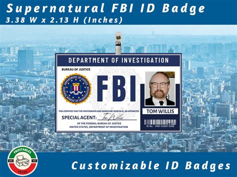 Customizable FBI Agent Id Badge Template Supernatural FBI ID Badge Bobby Singer Aka Agent Willis ...