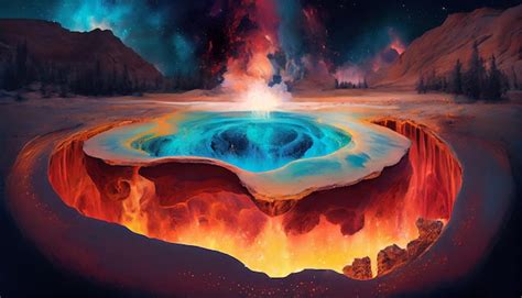 Premium AI Image | A painting of a volcano with a blue hole in the middle.