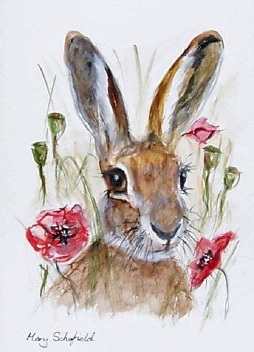 Brown Hare 5 Red Poppies flower Painting Animal art Open Edition Print Wildlife | eBay | rabbits ...