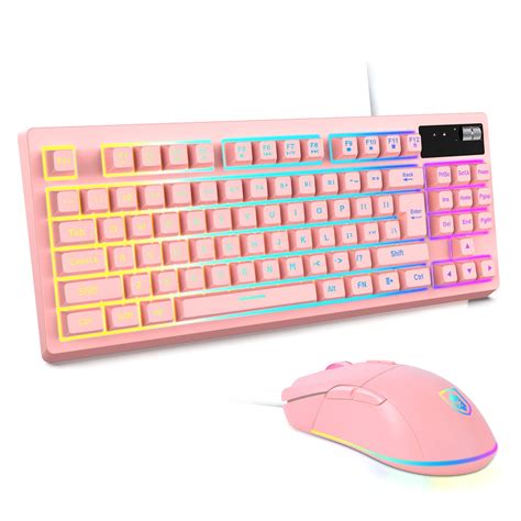 Buy RGB Pink Gaming Keyboard and Mouse Combo,87 Keys Wired Backlit Mechanical Feeling with 7200 ...