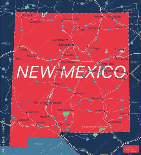 New Mexico state detailed editable map with cities and towns ...