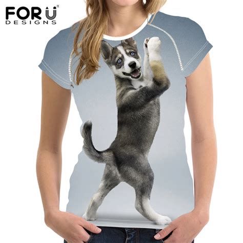 FORUDESIGNS Funny Husky Dog Women T Shirts Fashion Fitness Teenager ...