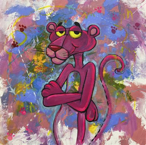 Pink Original Panther Canvas Abstract Cartoon Characters Art | Etsy