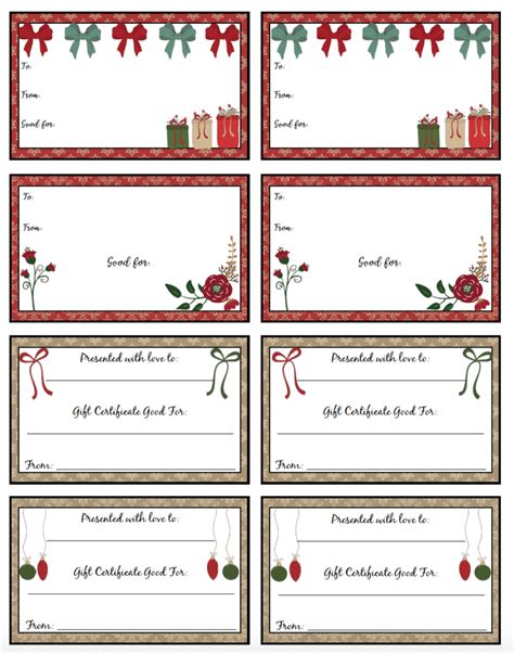 FREE Printable Christmas Gift Certificates: 7 Designs