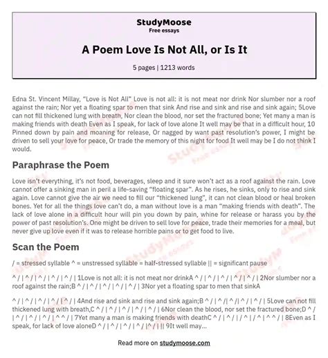 A Poem Love Is Not All, or Is It Free Essay Example