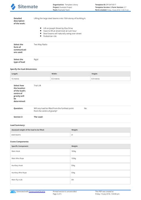 Critical Lift Plan Template: Free and Customisable