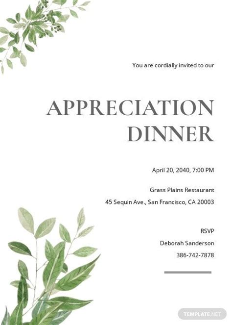 Simple Appreciation Dinner Invitation Template in Publisher, Word, Pages, PSD, Illustrator ...