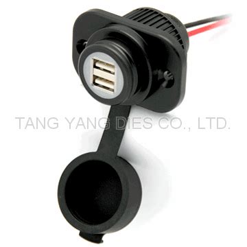 12V - 24V Motorcycle Dual Port USB Charger Socket w. pane 120 cm Cable / Motorcycle, Scooter ...