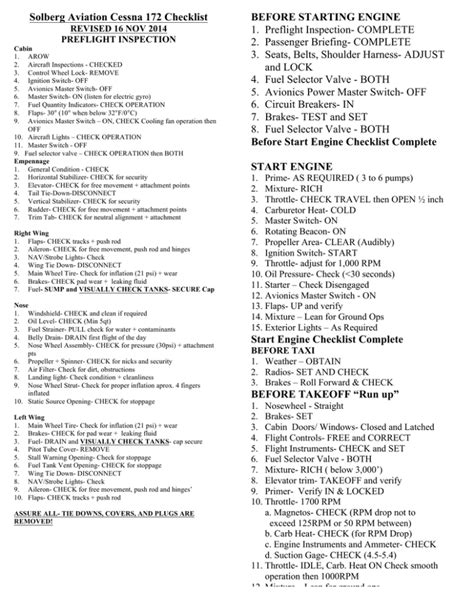 Printable Cessna 172 Checklist