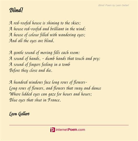 Blind! Poem by Leon Gellert