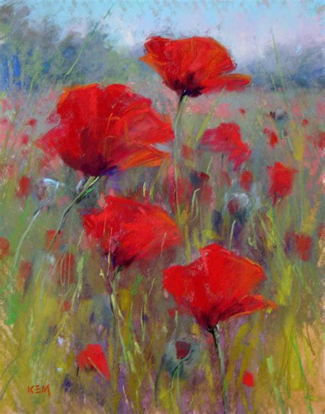 Painting My World: Field of Red Poppies 11x14 pastel