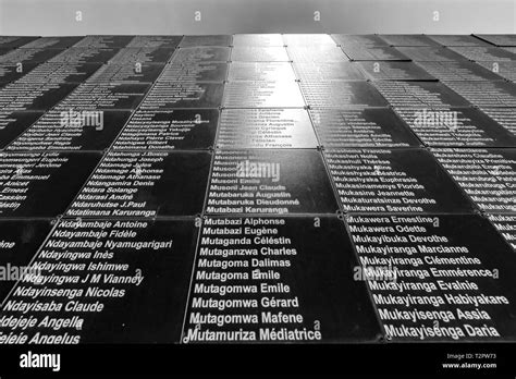 Names of known victims of the 1994 Rwandan Genocide line the walls of ...