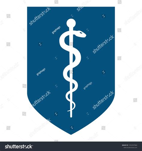 Medical symbol - Staff of Asclepius or Caduceus icon on the shield. The snake entwined around a ...