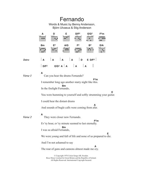 Fernando by ABBA - Guitar Chords/Lyrics - Guitar Instructor