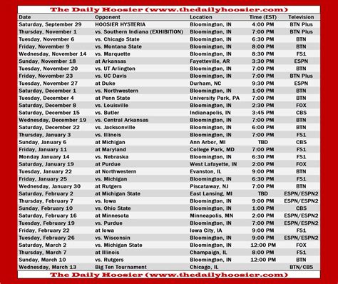 The Daily Hoosier 2018-19 Indiana Basketball Printable Schedule – The ...