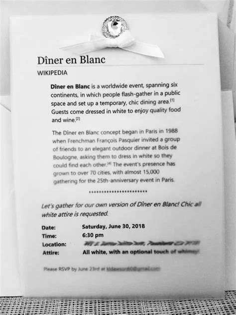 diner en blanc invitation - Google Search 40th Birthday Party Themes ...