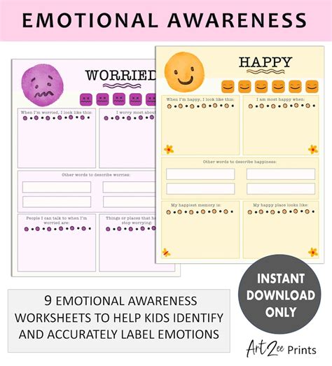 Emotional Awareness Worksheets, Kids Mental Health Printable, School ...