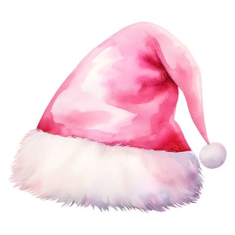 Watercolor Cozy Pink Santa Hat PNG Christmas Clip Art Adorable Cute Santa Claus Winter Decor ...