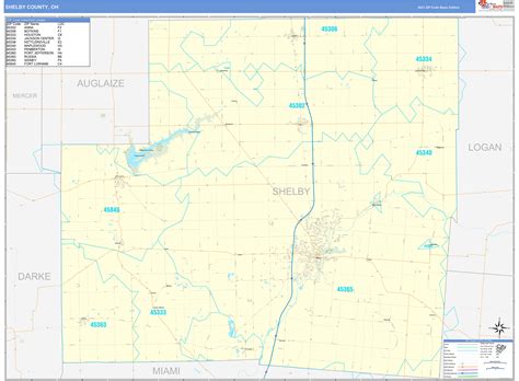 Shelby County, OH Zip Code Wall Map Basic Style by MarketMAPS