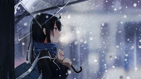 Wallpaper : anime girls, snow, winter, umbrella, cold, Yahari Ore no Seishun Love Comedy wa ...