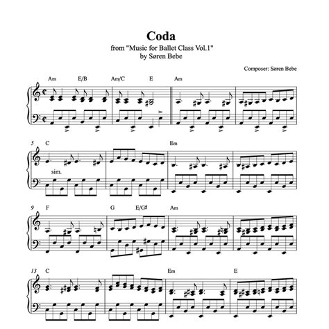 Coda – Ballet class sheet music – by Søren Bebe (PDF)