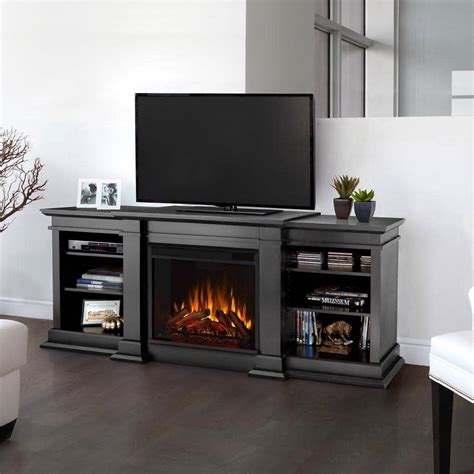 Real Flame Fresno 72 in. Media Console Electric Fireplace TV Stand in Black G1200E-B - The Home ...