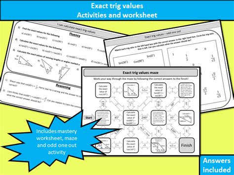 Exact trig values - worksheet and activities | Teaching Resources