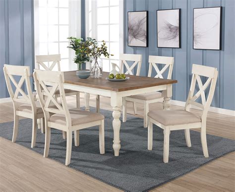Buy Roundhill FurniturePrato 7-Piece Dining Table Set with Cross Back Chairs, Antique White and ...