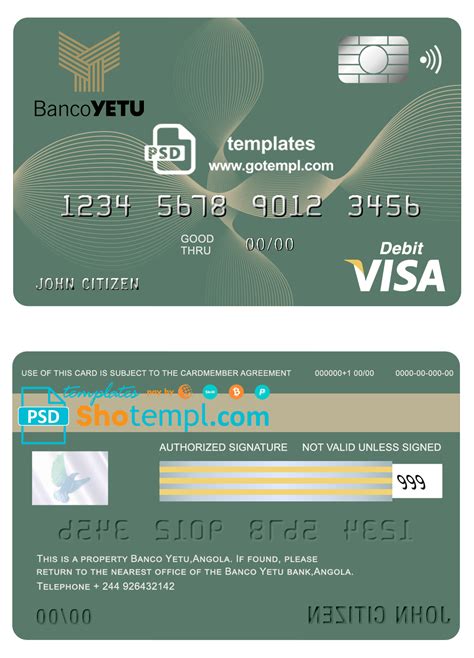 Angola Banco Yetu bank visa card debit card template in PSD format, fully editable – Faketemplate.ru