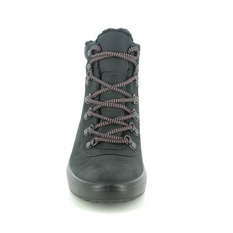 ECCO Soft 7 Wedge Waterproof Black nubuck Womens Lace Up Boots 420803-51052