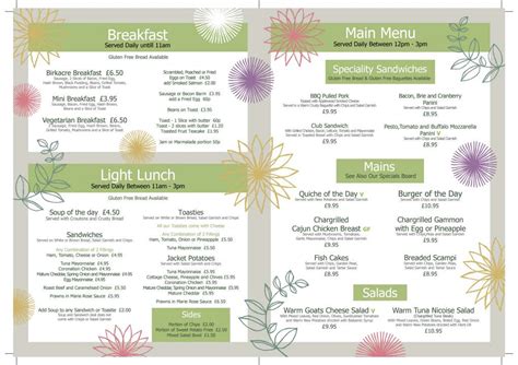 Example Menu - Our Restaurant - Birkacre Garden Centre