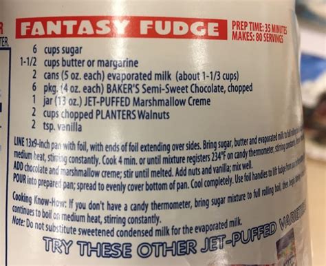 Kraft Jet Puffed Marshmallow Creme Fantasy Fudge Recipe: A Simple ...