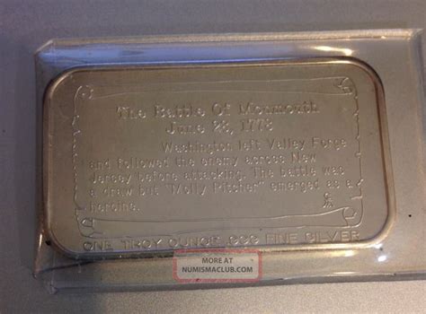 1778 Molly Pitcher Battle Of Monmouth Commemorative 1 Oz 999 Fine Silver Bar