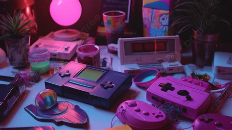 Retro Game Consoles Sitting Next To Various Gaming Devices Background, 90s Aesthetic Pictures ...