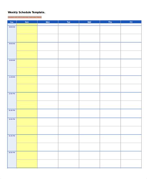 Blank Work Schedule Template Free Printable