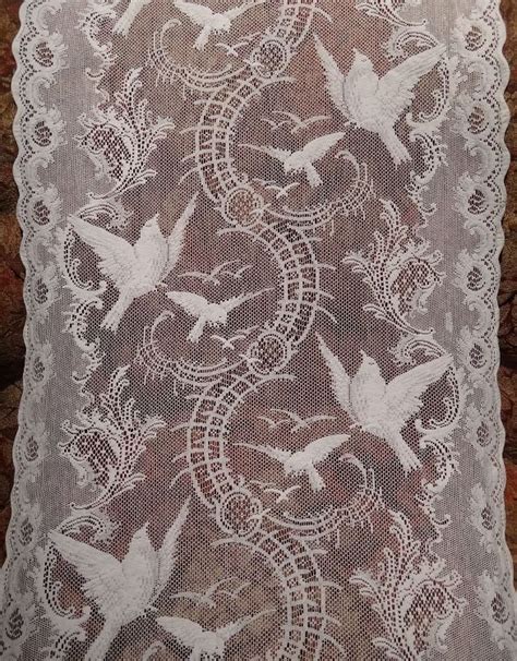 Beautiful Antique French Filet Lace Curtain Pair with Bird Motif | Lace ...