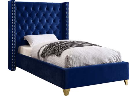 Barolo Navy Velvet Twin Bed