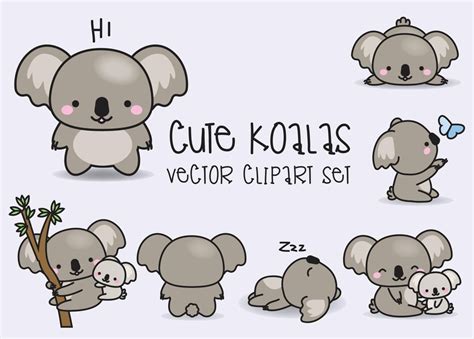 Premium Vector Clipart Kawaii Koala Cute Koalas Clipart - Etsy | Griffonnages kawaii, Clipart ...