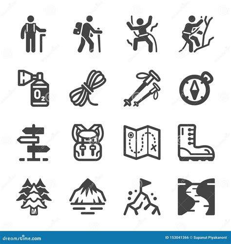 Hike icon set stock vector. Illustration of pine, mountain - 153041366