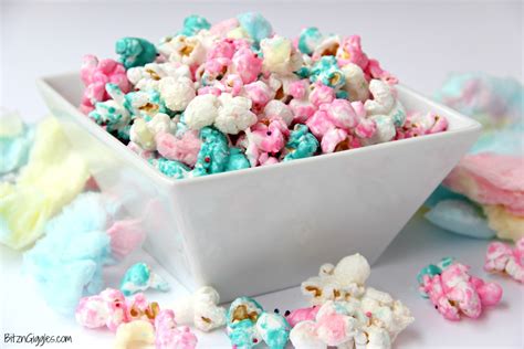 Cotton Candy Popcorn - Candy coated popcorn recipe with sprinkles and real cotton candy pieces!