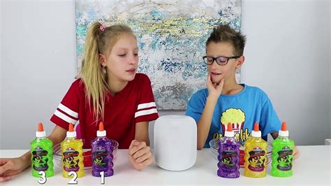 Sis Vs Bro Slime Challenges / Pause Slime Challenge With Our Dad ...