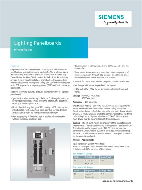 Siemens P1 Panelboards | PDF | Electrical Equipment | Power Engineering