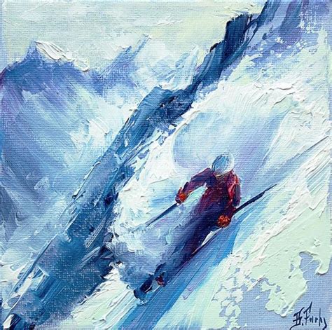 Skier Art Print Skiing painting ski winter snowy mountains Giclée print ...