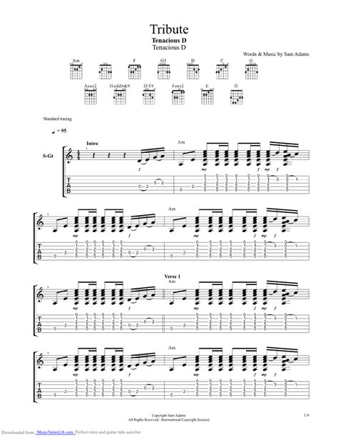 Tribute guitar pro tab by Tenacious D @ musicnoteslib.com