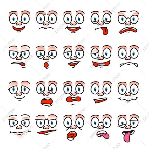 Cartoon Human Face Vector Art PNG, Funny Cartoon Face Human Expression, Embarrassed, Mad, Shock ...