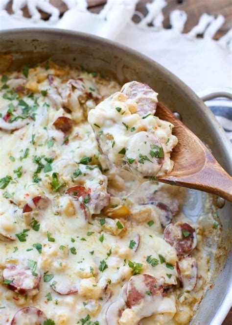 Creamy Hominy with Green Chile and Kielbasa - get the recipe at ...