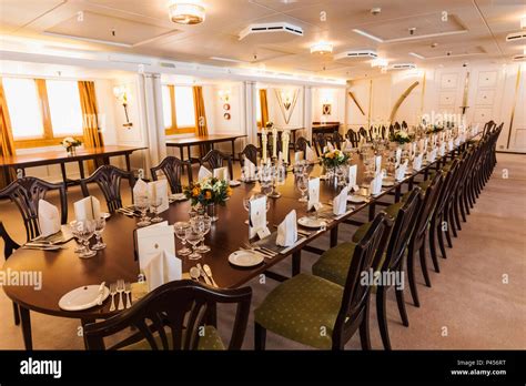 Great Britain, Scotland, Edinburgh, Leith, The Royal Yacht Britannia Museum, Banquet Room Stock ...