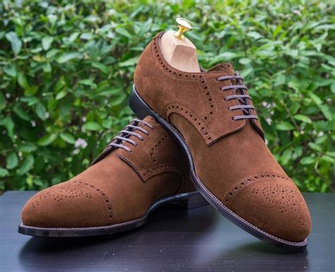 Handmade Suede Shoes, Men's Brown Brogue Suede Shoes, Mens Cap Toe Lace ...