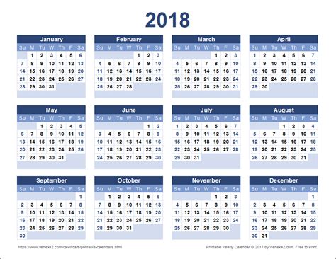 Free Printable Calendar Templates 2018