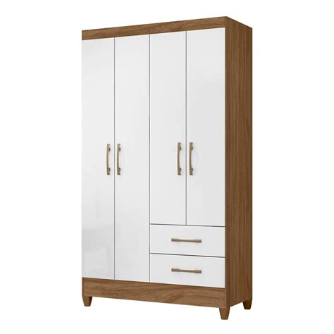 Guarda-Roupa Moval Chile com 4 Portas e 2 Gavetas Nature Branco | Credimóveis Novolar